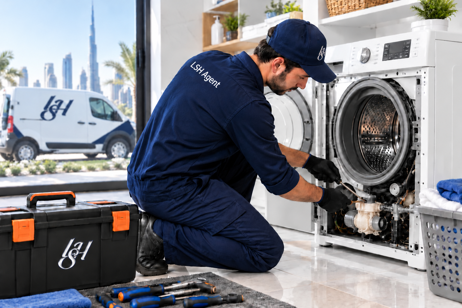 LSH agent repairing a washing machine