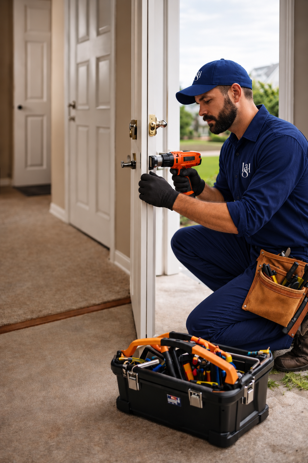 LSH agent repairing a door lock